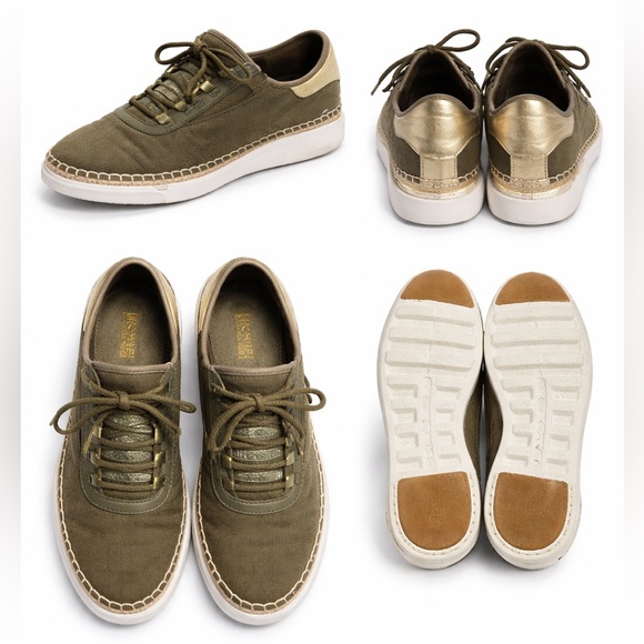 Michael Kors Shoes - Michael Kors Finch Lace Up Sneakers Olive Green Gold Canvas Espadrille Size 7